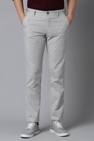 men grey slim tapered fit textured flat front casual trousers