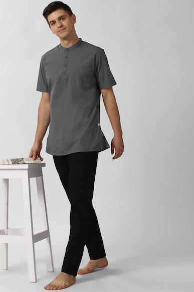 men grey solid casual kurta