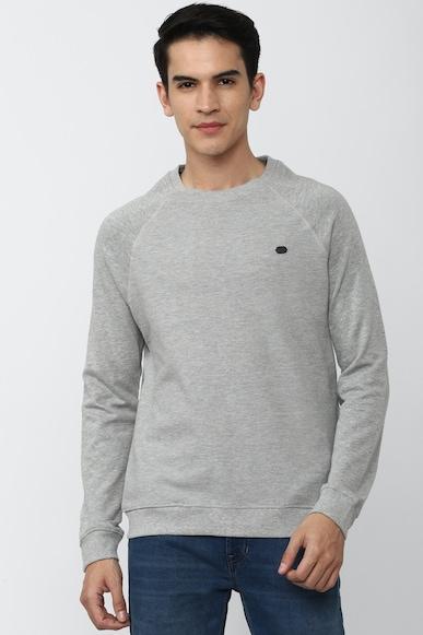 men grey solid crew neck sweatshirt