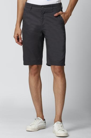 men grey solid regular fit casual shorts