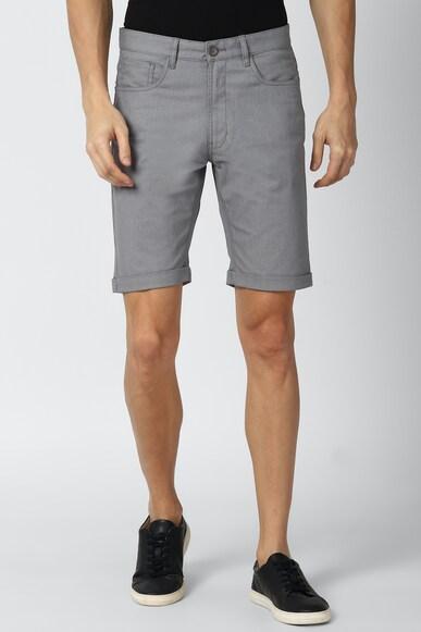 men grey solid regular fit casual shorts
