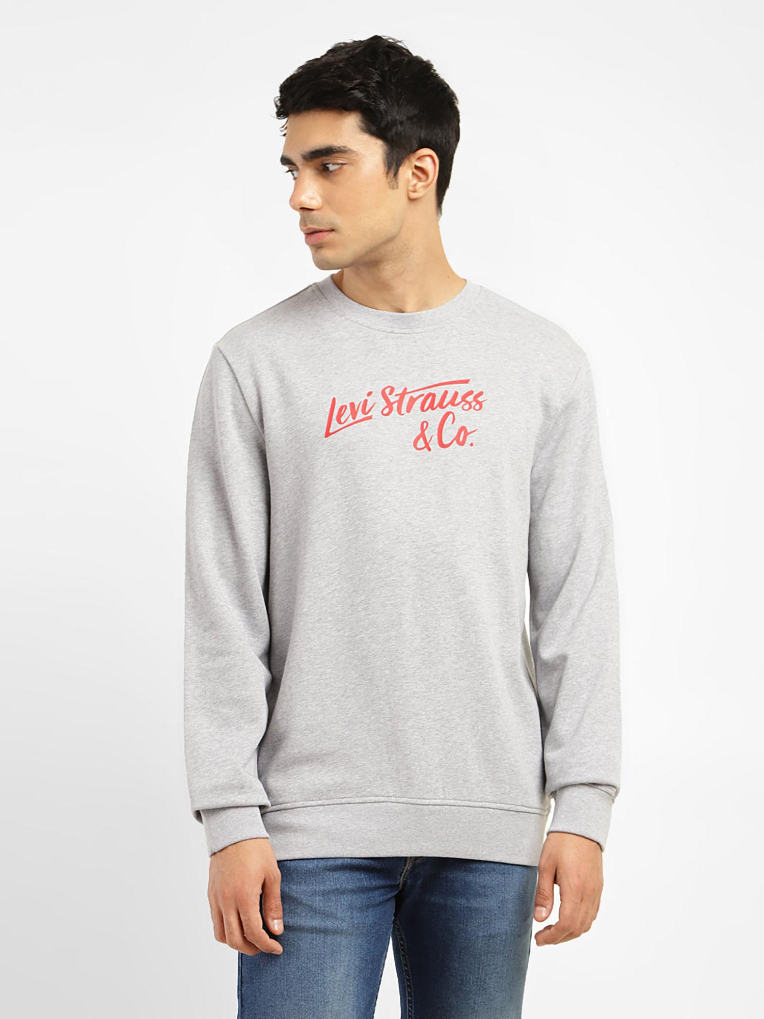 men grey solid regular fit sweatshirt