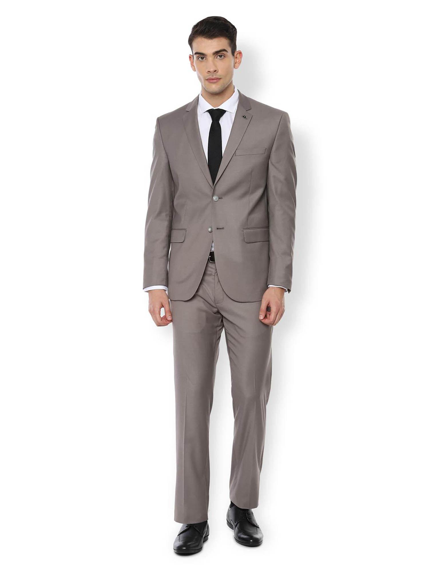 men grey solid slim fit formal two piece suit