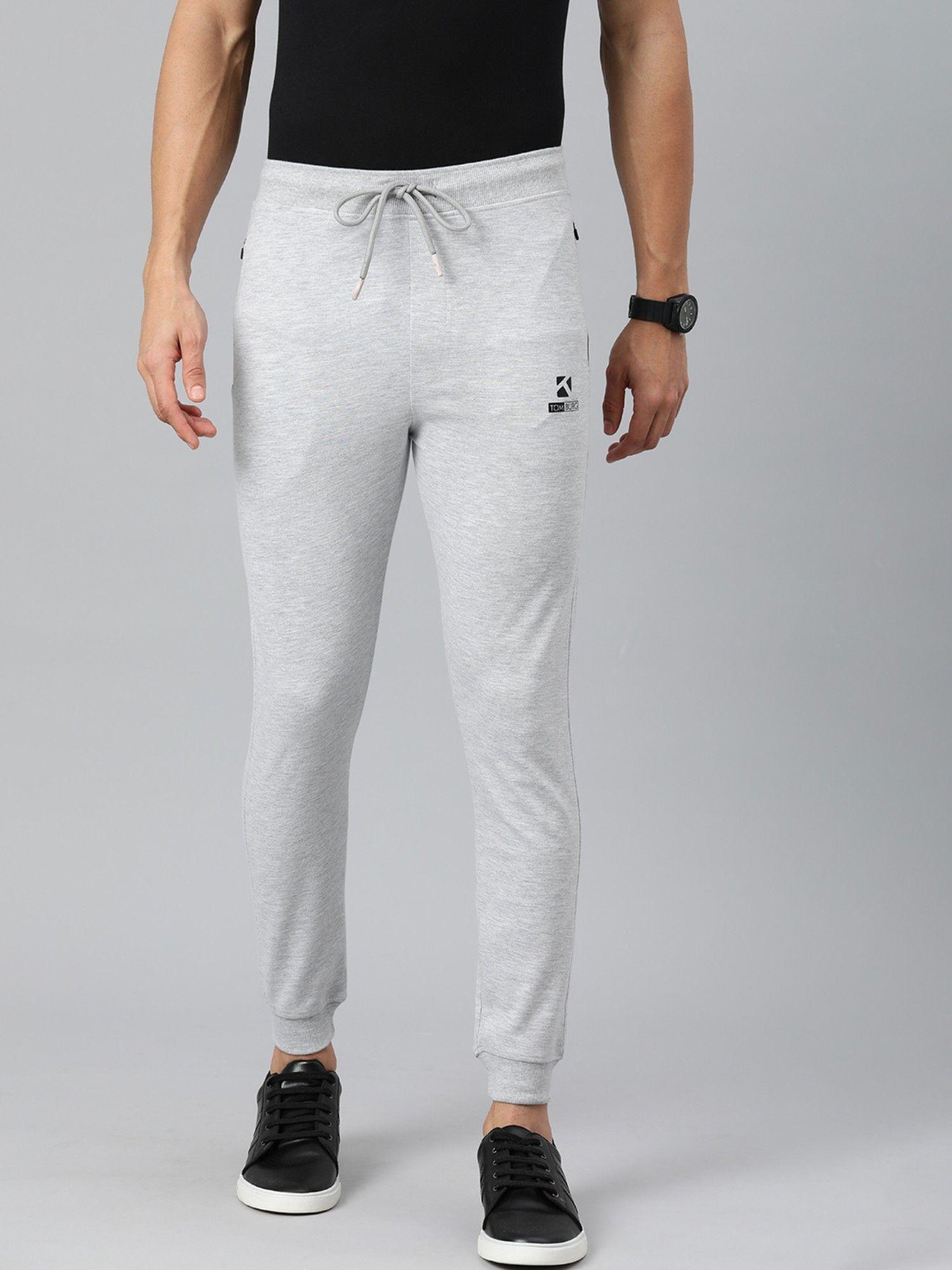 men grey solid slim fit joggers