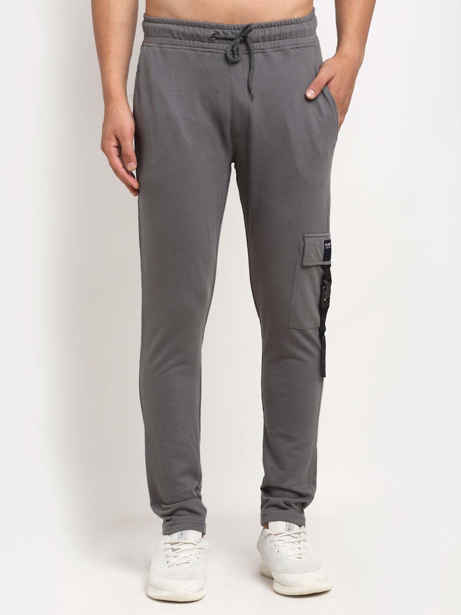 men grey solid slim fit track pants