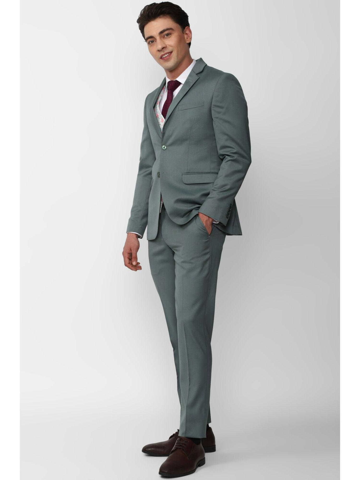 men grey solid slim fit wedding three piece suit (set of 3)