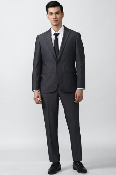 men grey solid slim fit wedding two piece suit