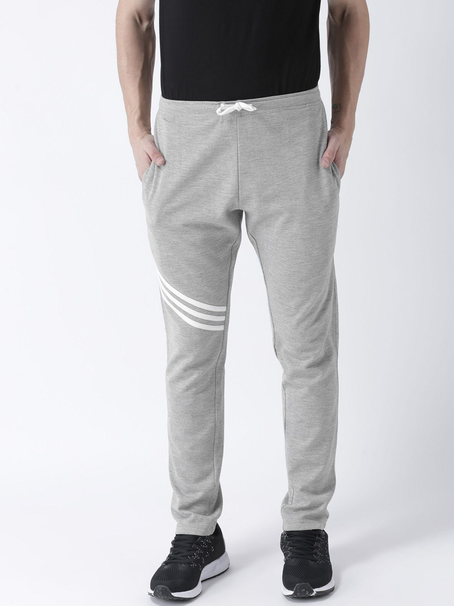 men grey solid track pant has contrast boons