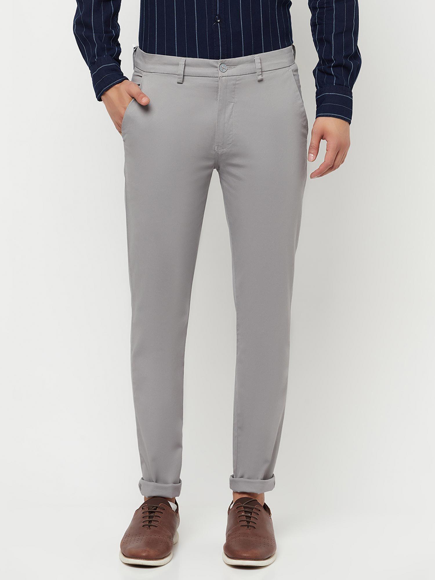 men grey solid trousers