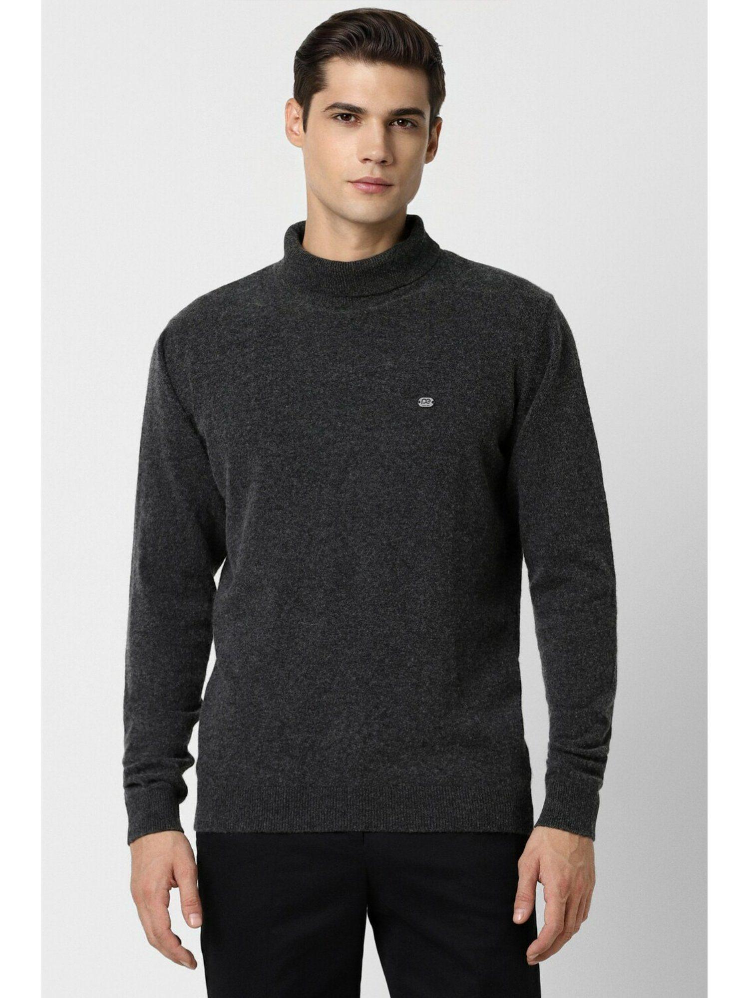 men grey solid turtle neck sweater