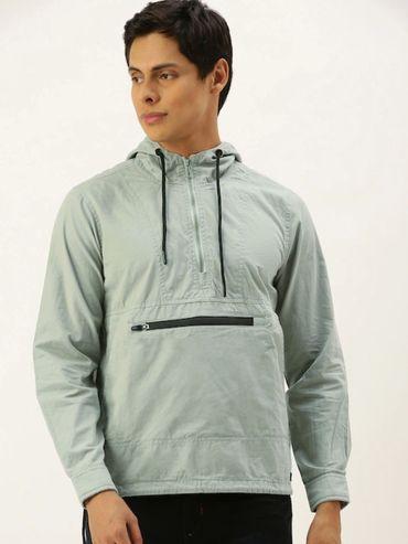 men grey solid windcheater sporty jacket