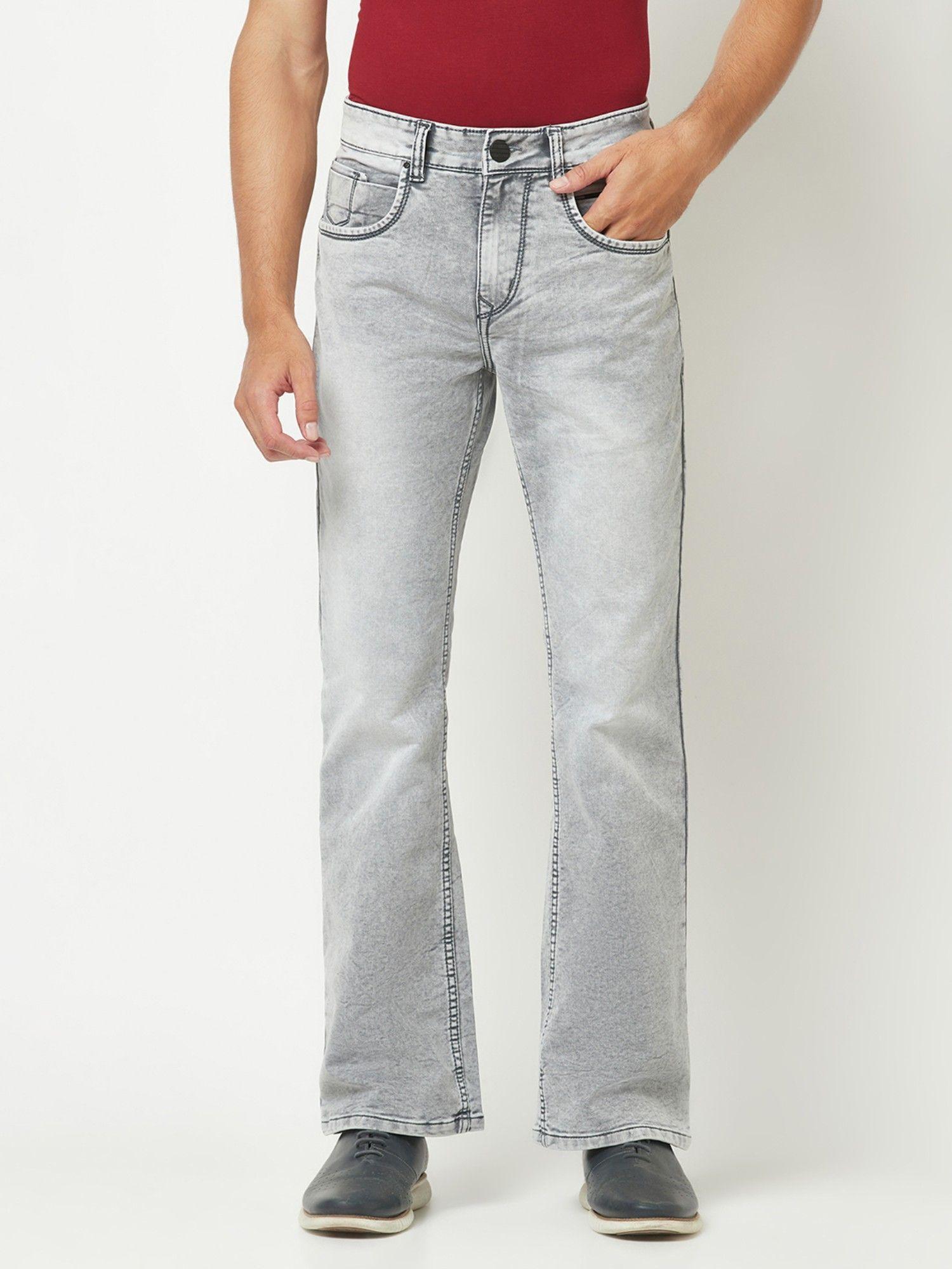 men grey stone-wash boot cut denims