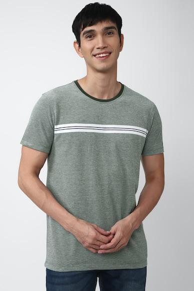 men grey stripe crew neck round neck t-shirts