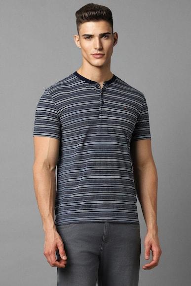 men grey stripe henley neck t-shirt