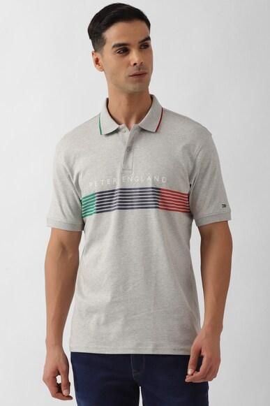 men grey stripe polo neck polo t-shirts