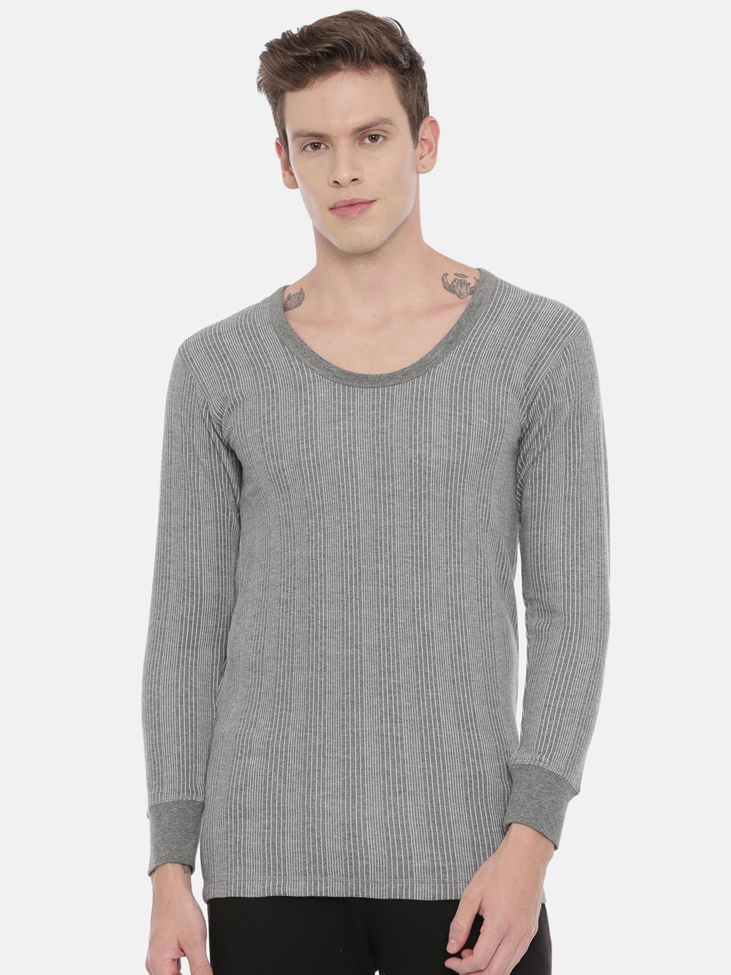 men grey striped thermal top grey