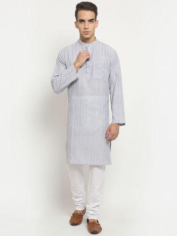 men grey stripes cotton long kurta