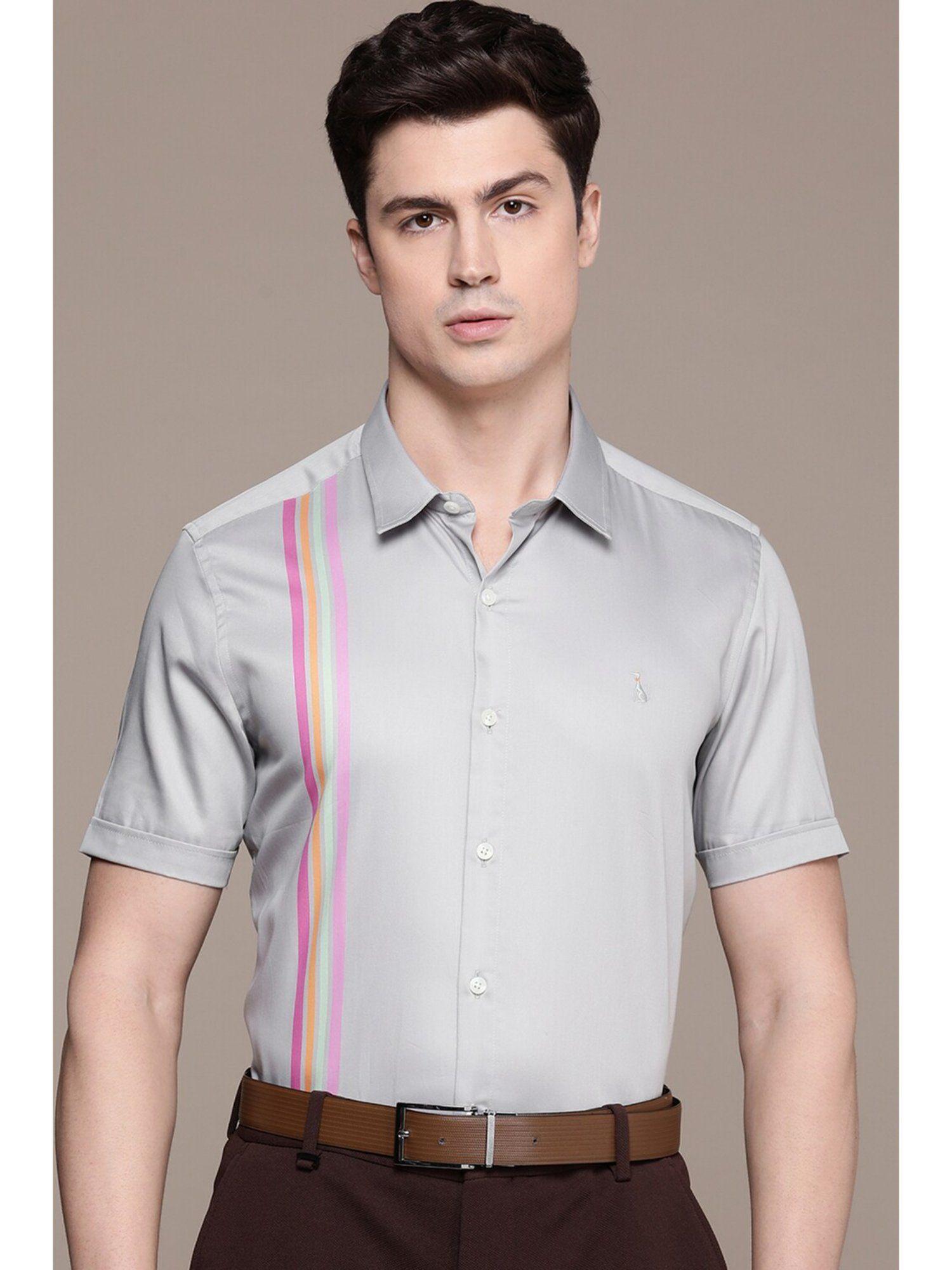 men grey stripes formal shirt