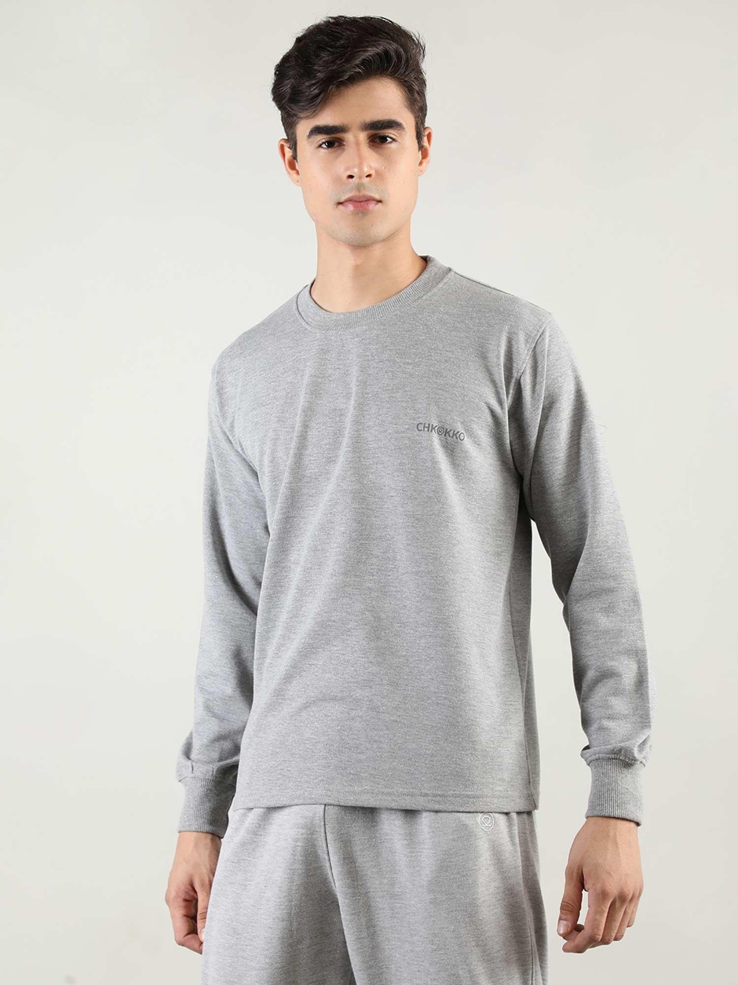 men grey terry cotton loose fit full sleeves sweatshirt