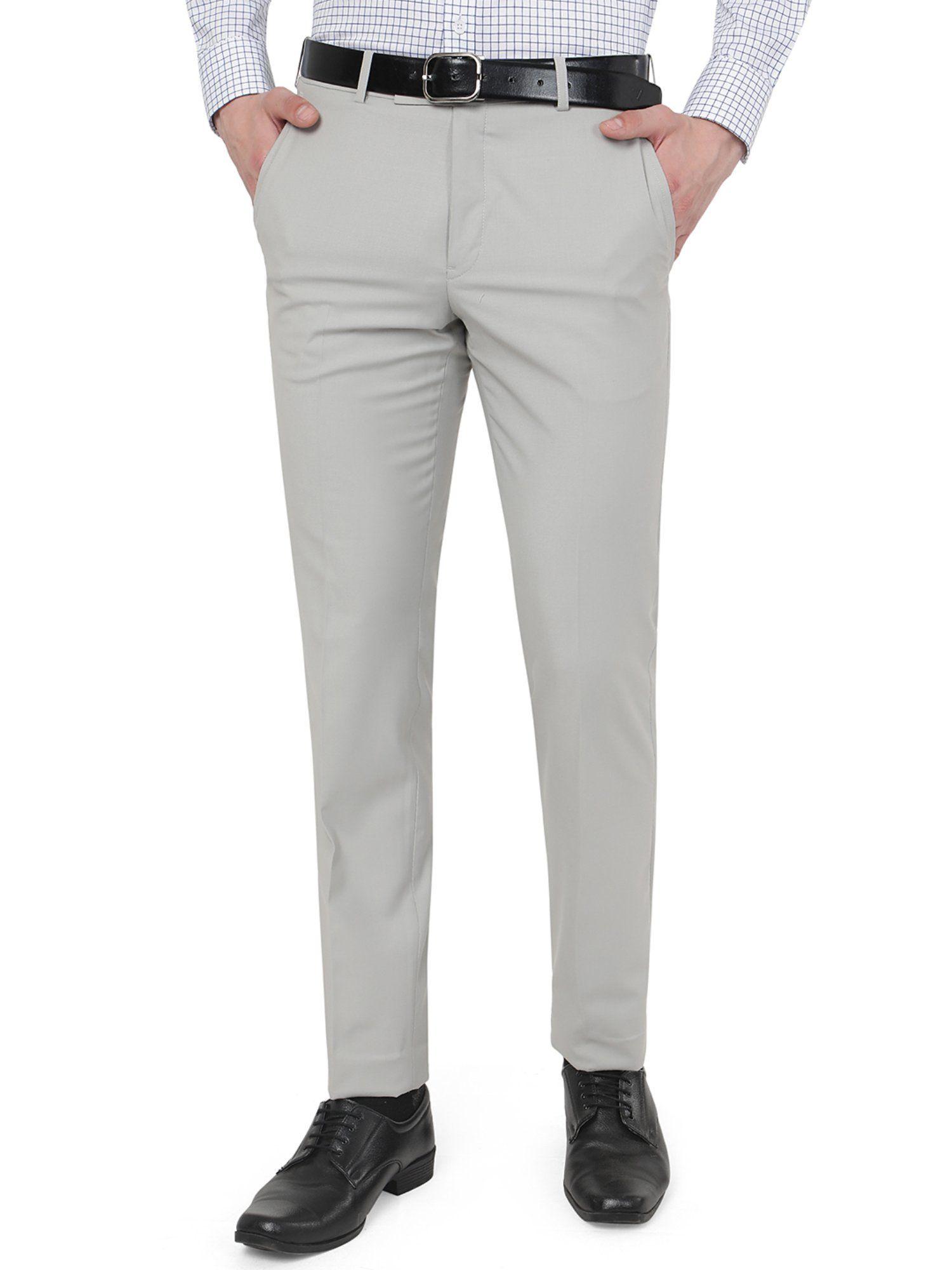 men grey terry rayon slim fit solid formal trouser