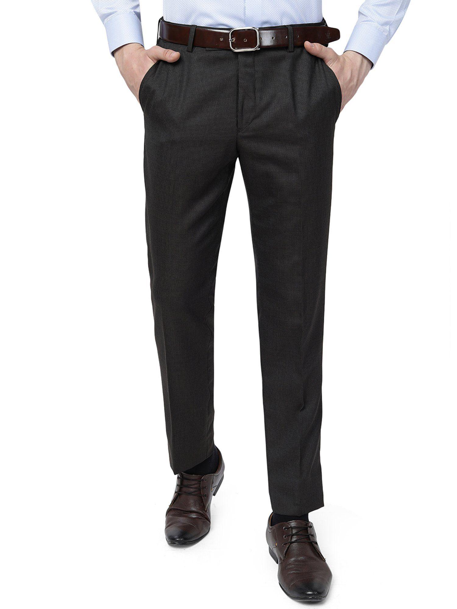 men grey terry rayon slim fit textured formal trouser