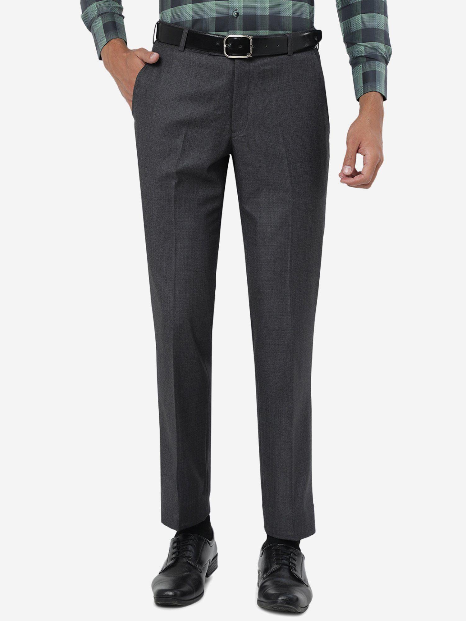 men grey terry rayon slim fit textured formal trouser