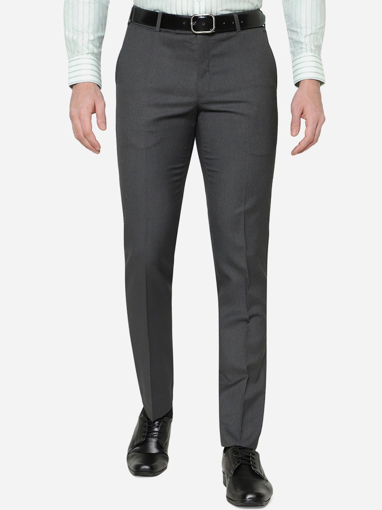 men grey terry rayon super slim fit solid formal trouser