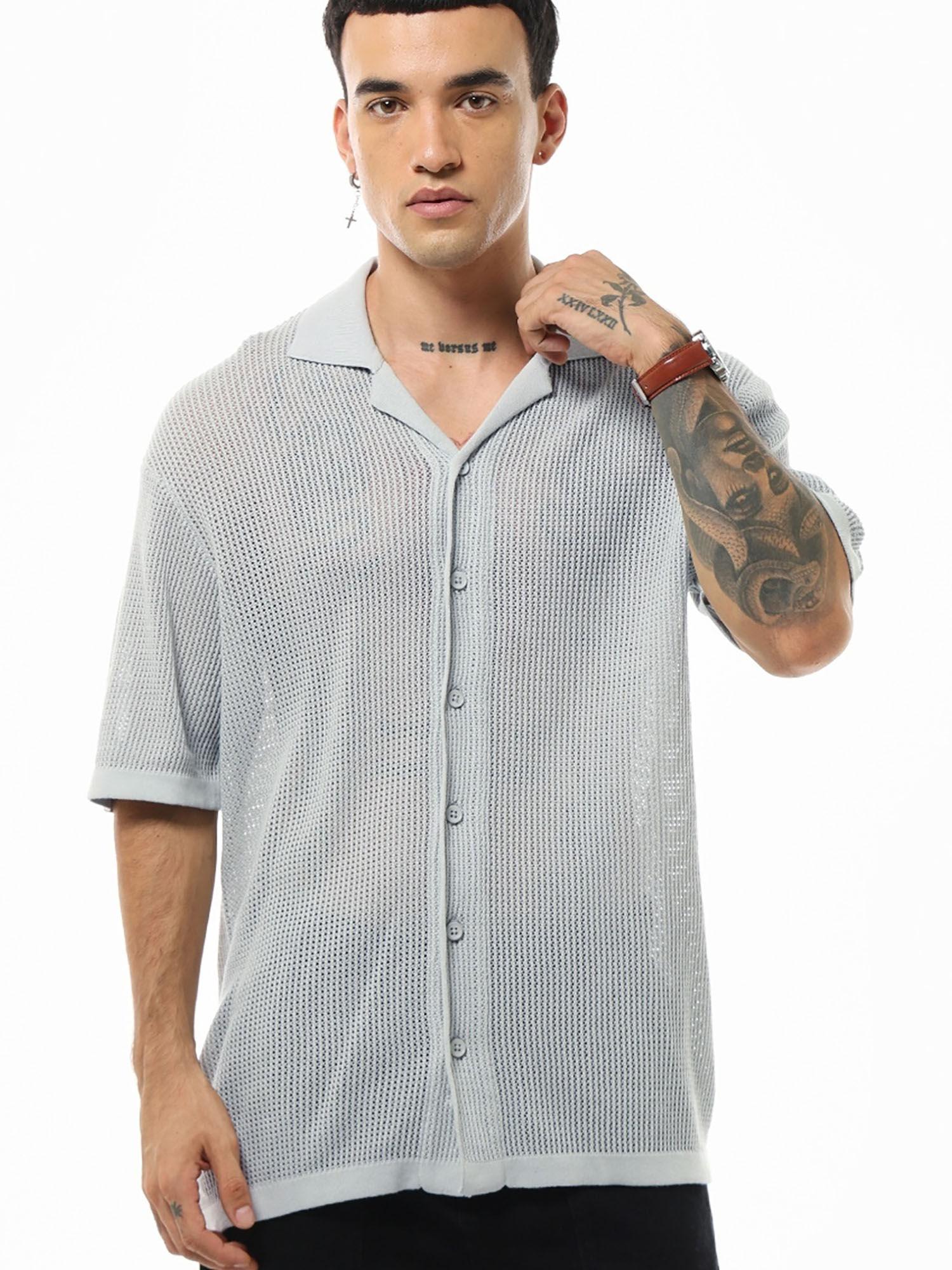 men grey textured oversized shirt