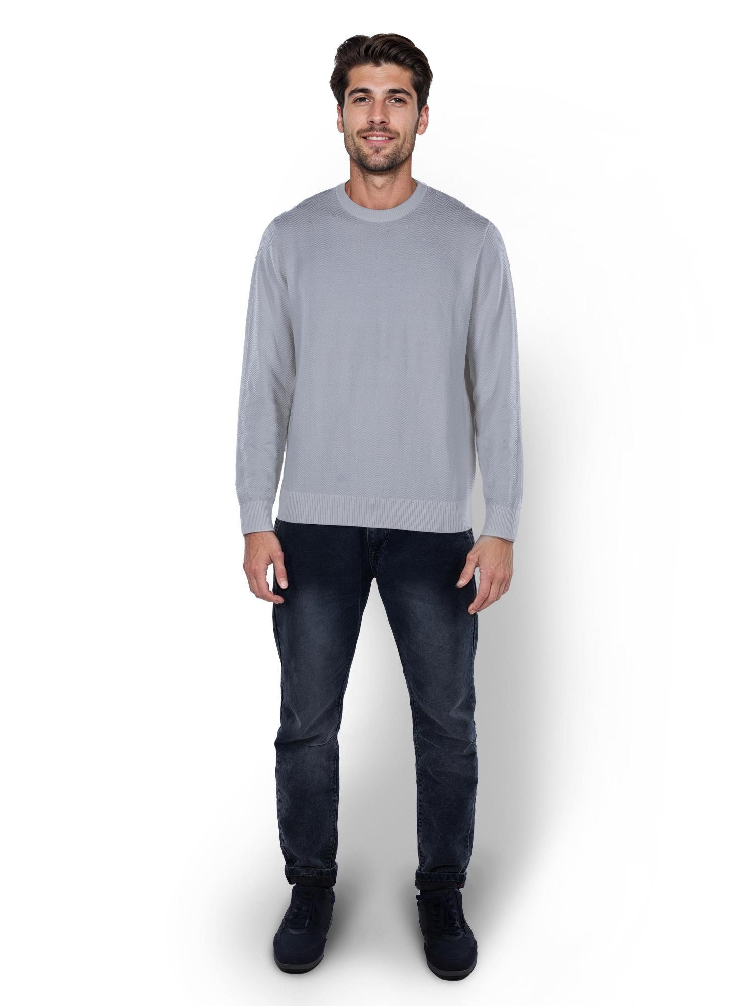 men grey textured regular cotton structured sweater