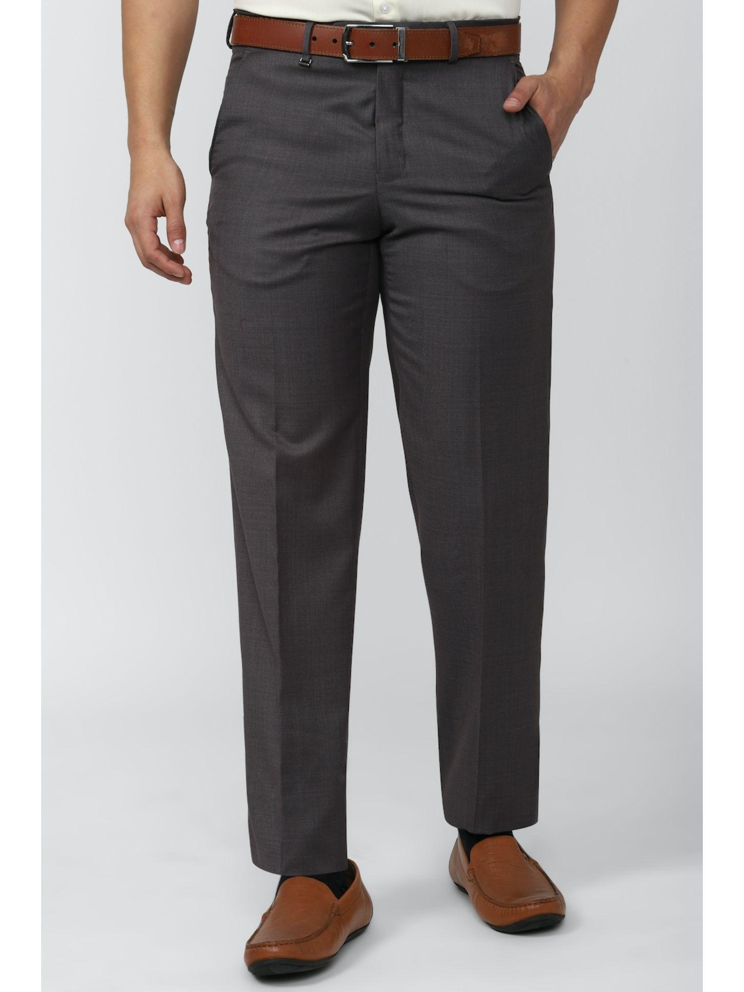 men grey textured regular fit trouser
