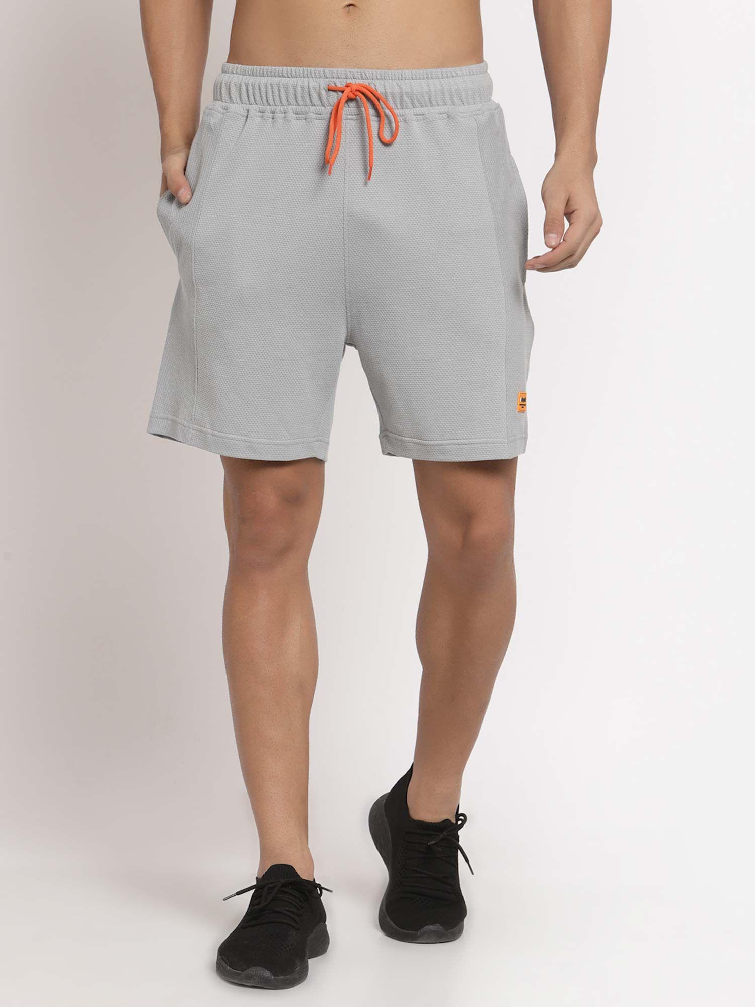 men grey textured shorts
