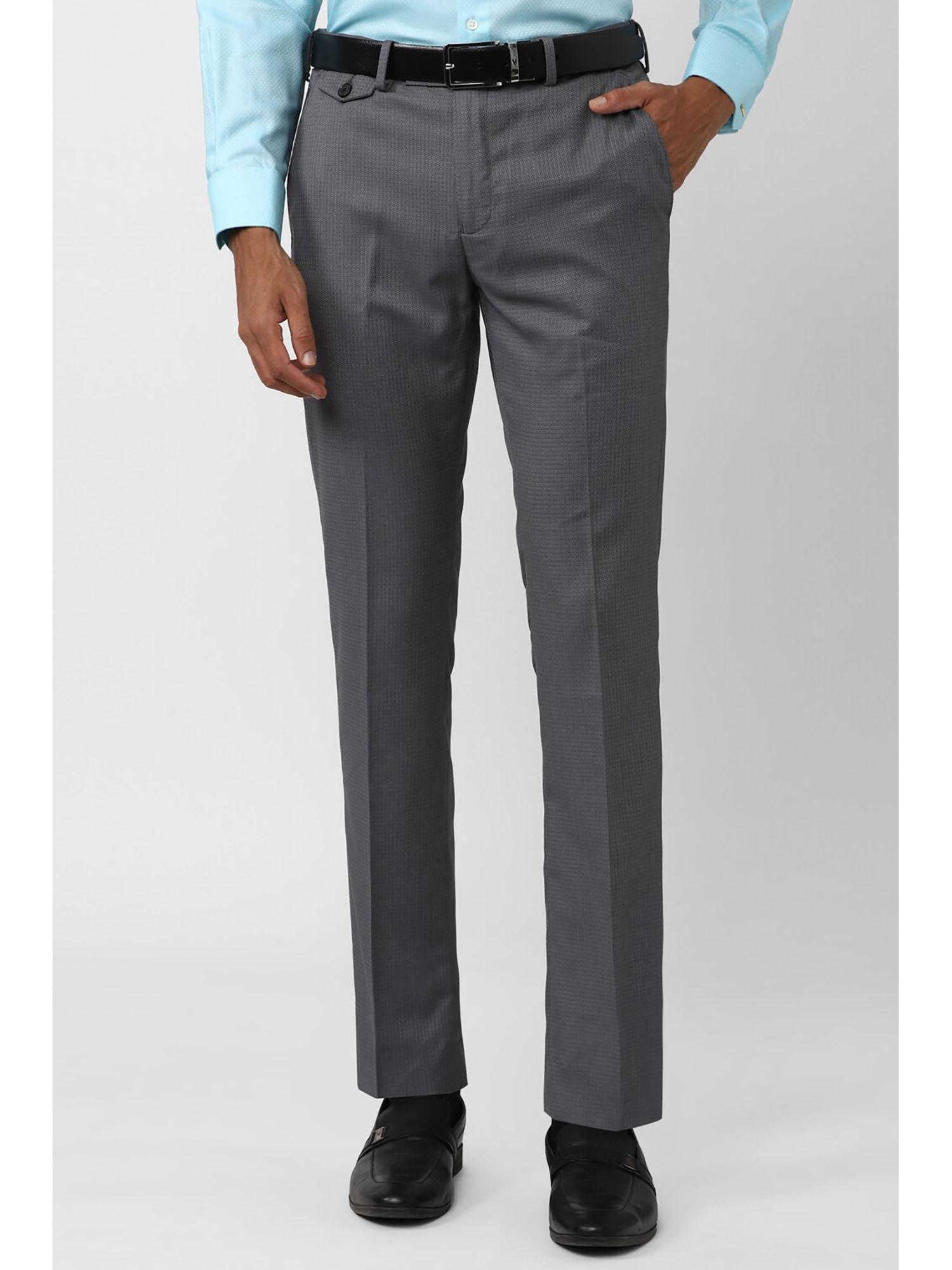 men grey textured skinny fit formal trouser