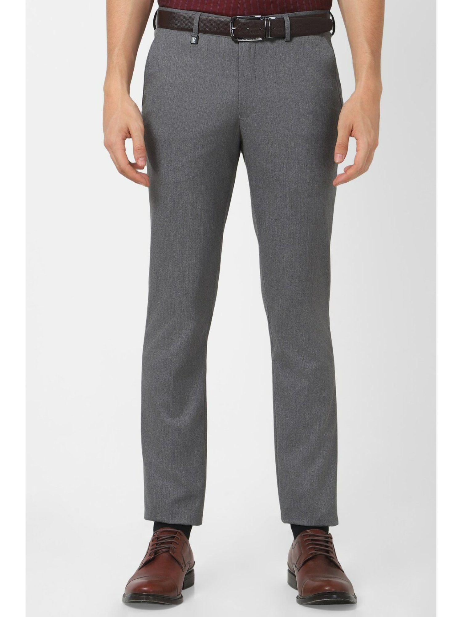men grey textured skinny fit trousers