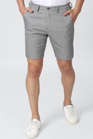 men grey textured slim fit casual shorts