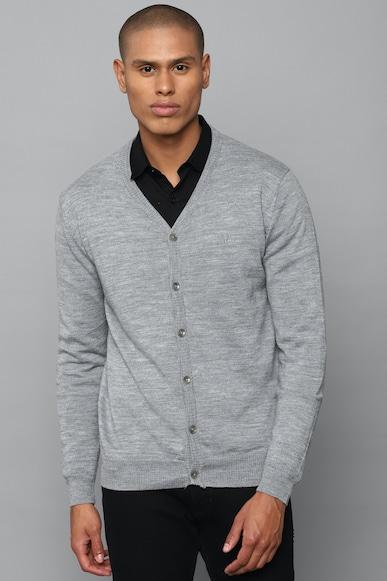 men grey textured v neck full sleeves sweater