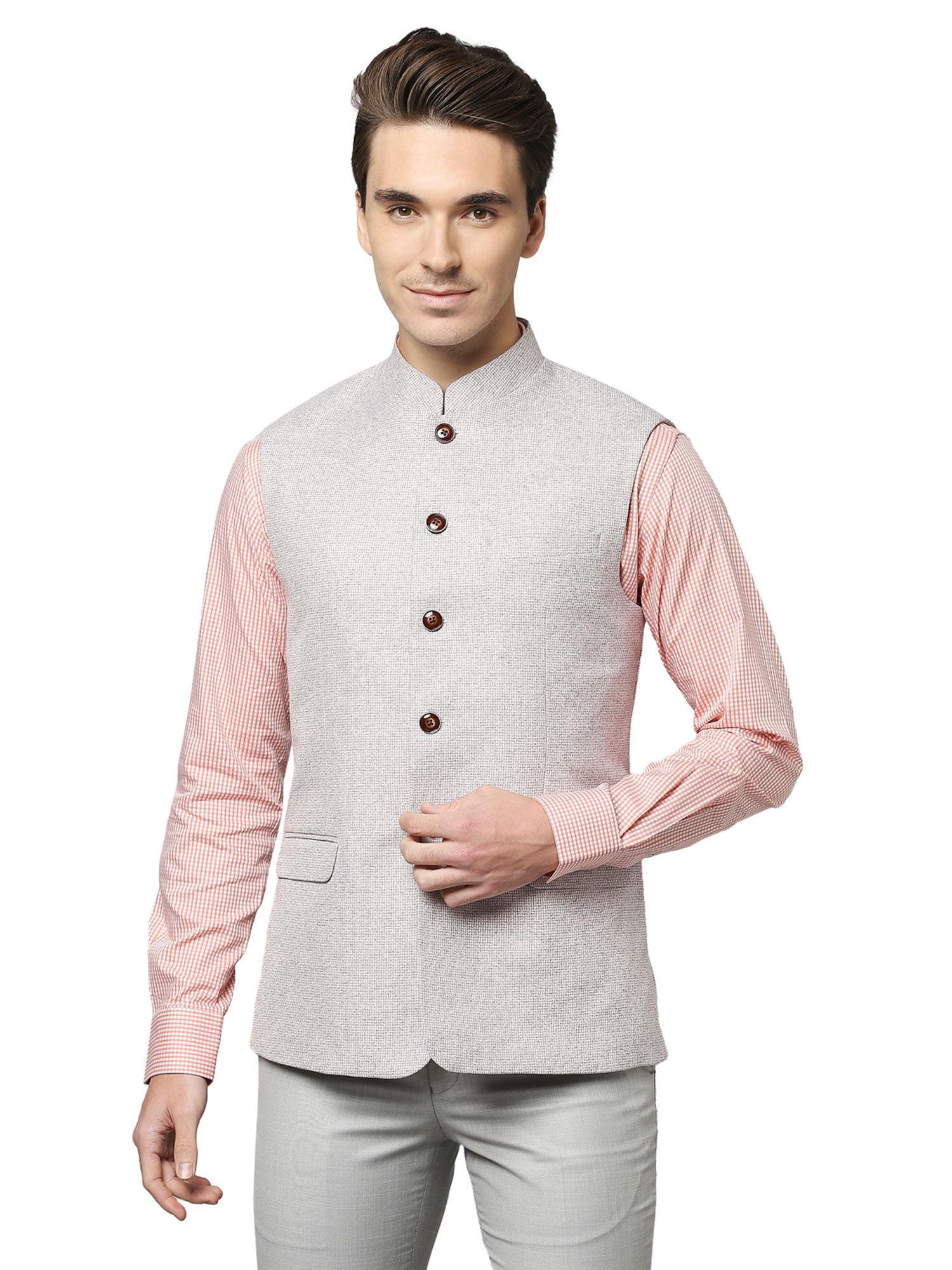 men grey textured waistcoat