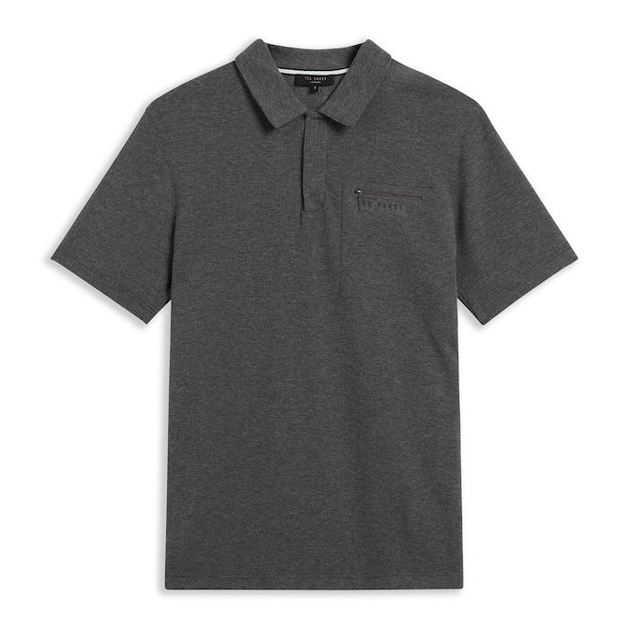 men grey velcro-placket polo