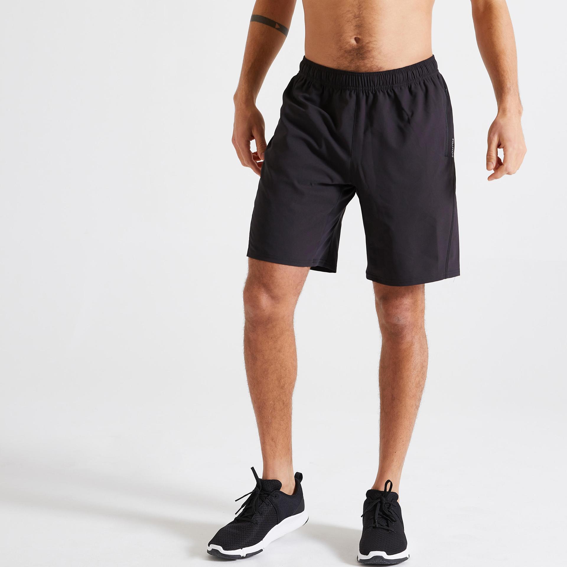 men gym shorts polyester with zip pockets fst 120 black