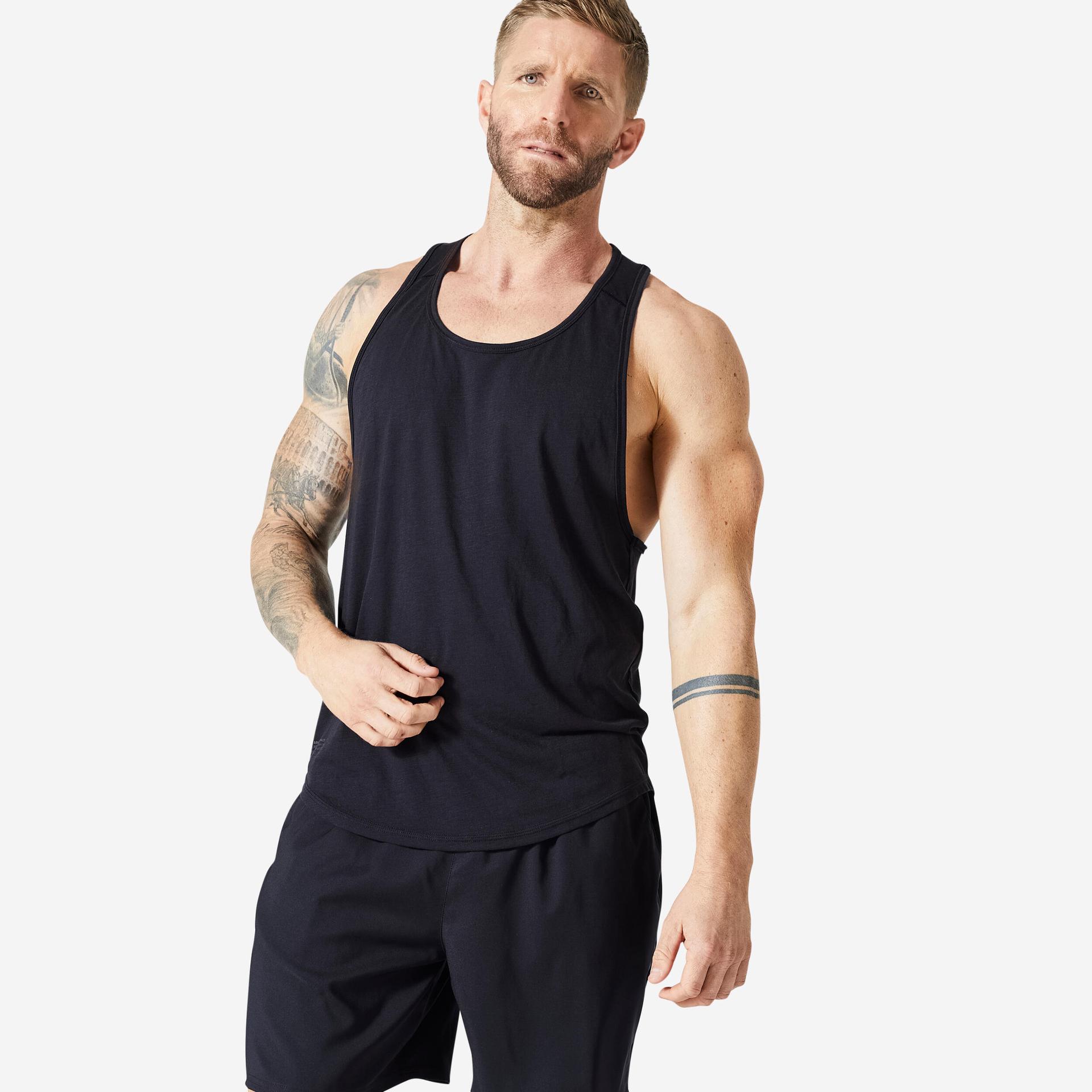 men gym vest stringer tank top - black