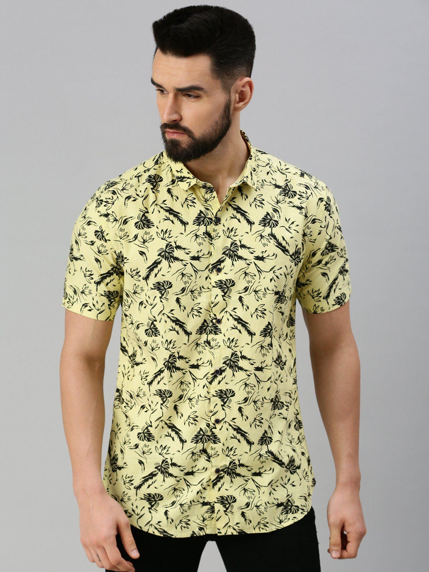 men half sleeves yellow abstract shirt