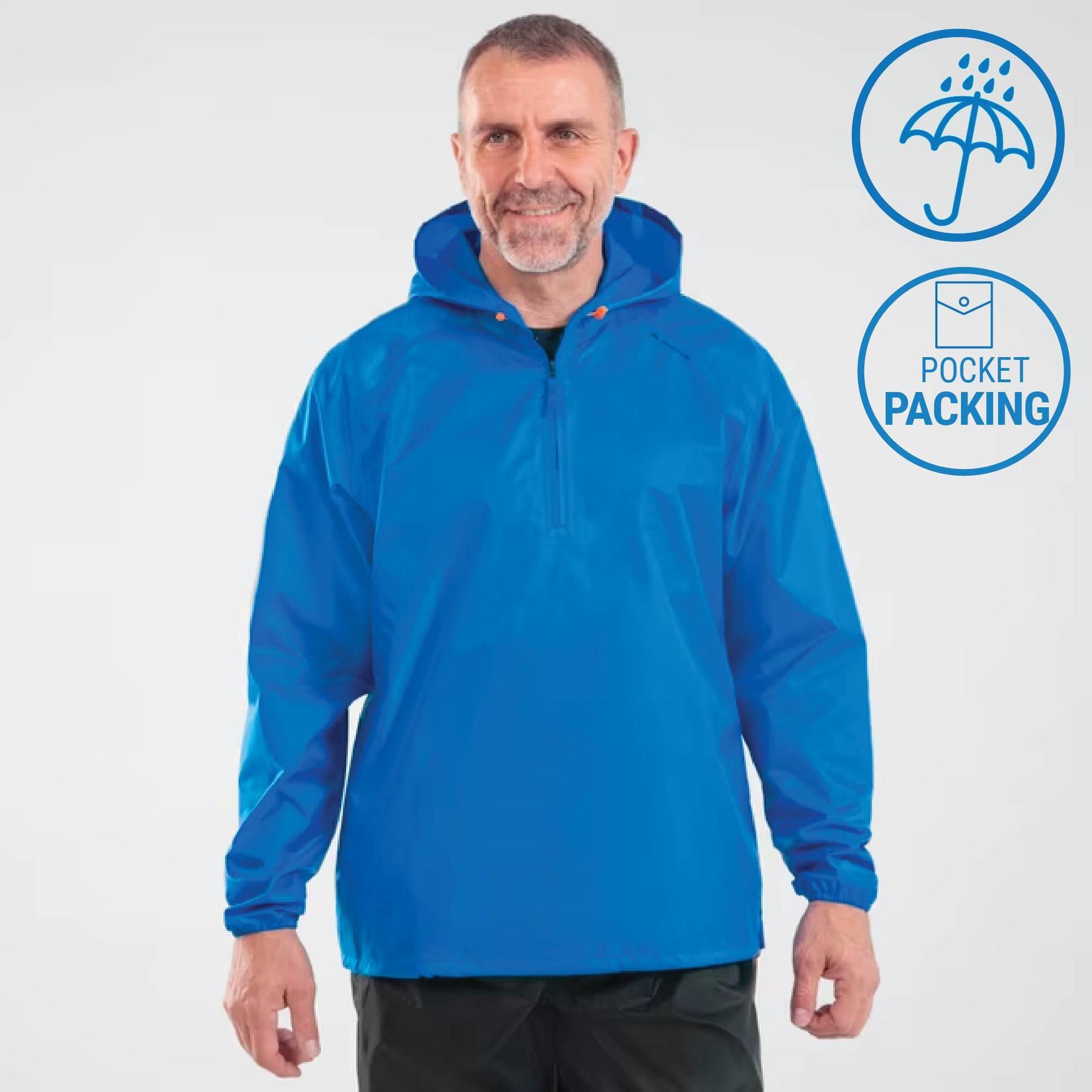 men half zip rain jacket with storage pouch blue - nh100