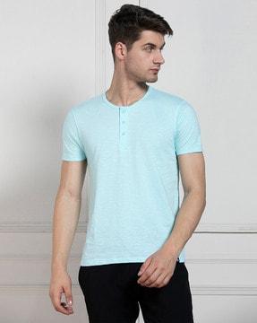 men heathered regular fit henley t-shirt