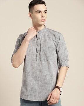 men heathered regular fit kurta