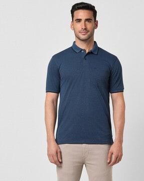 men heathered regular fit polo t-shirt with patch pocket