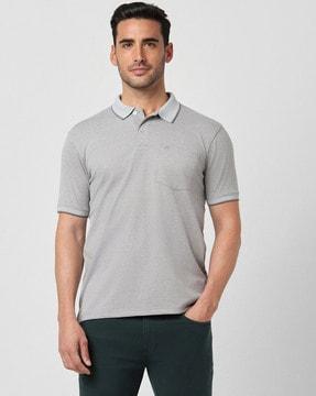 men heathered regular fit polo t-shirt with patch pocket