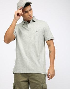 men heathered regular fit polo t-shirt with ribbed hem