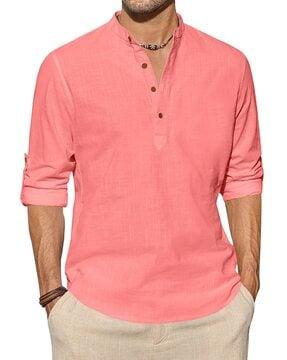 men heathered regular fit short kurta