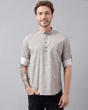 men heathered regular fit short kurta