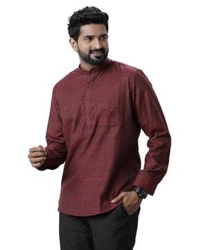 men heathered short kurta with patch pocket