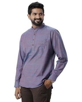 men heathered short kurta with patch pocket